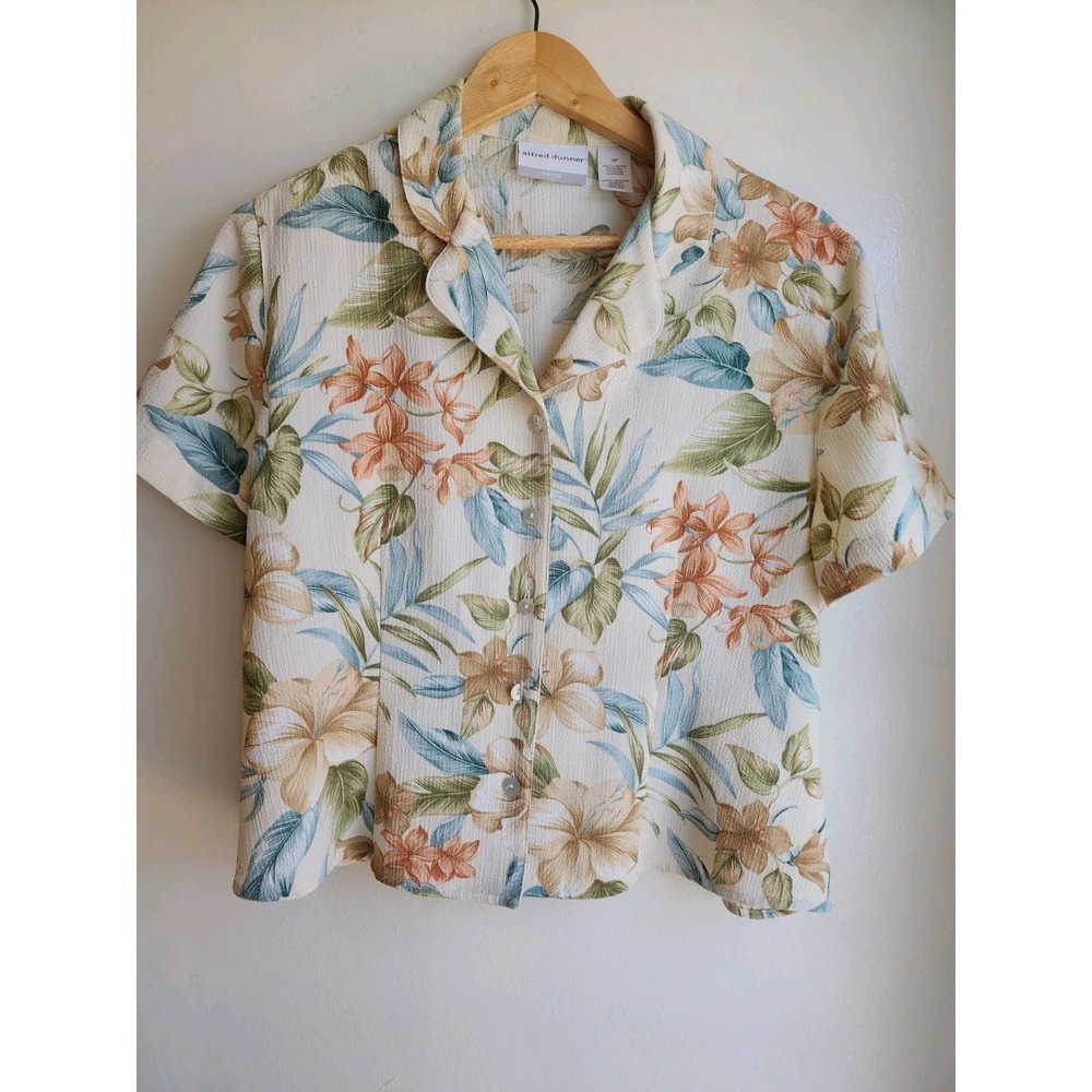 Alfred Dunner Women's Top Button Up Cropped Floral Size 12P Petite